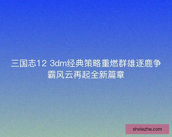 三国志12 3dm经典策略重燃群雄逐鹿争霸风云再起全新篇章