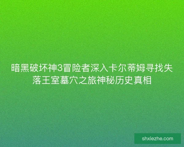 暗黑破坏神3冒险者深入卡尔蒂姆寻找失落王室墓穴之旅神秘历史真相