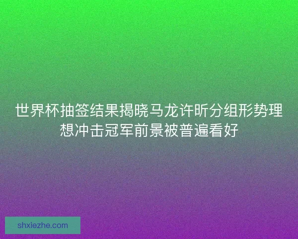 世界杯抽签结果揭晓马龙许昕分组形势理想冲击冠军前景被普遍看好
