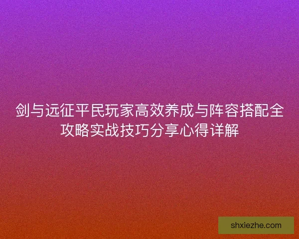 剑与远征平民玩家高效养成与阵容搭配全攻略实战技巧分享心得详解 剑与远征平民玩家高效养成与阵容搭配全攻略实战技巧分享心得详解
