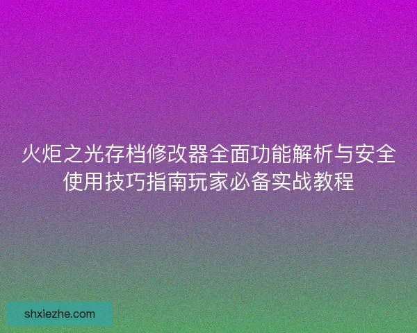 火炬之光存档修改器全面功能解析与安全使用技巧指南玩家必备实战教程